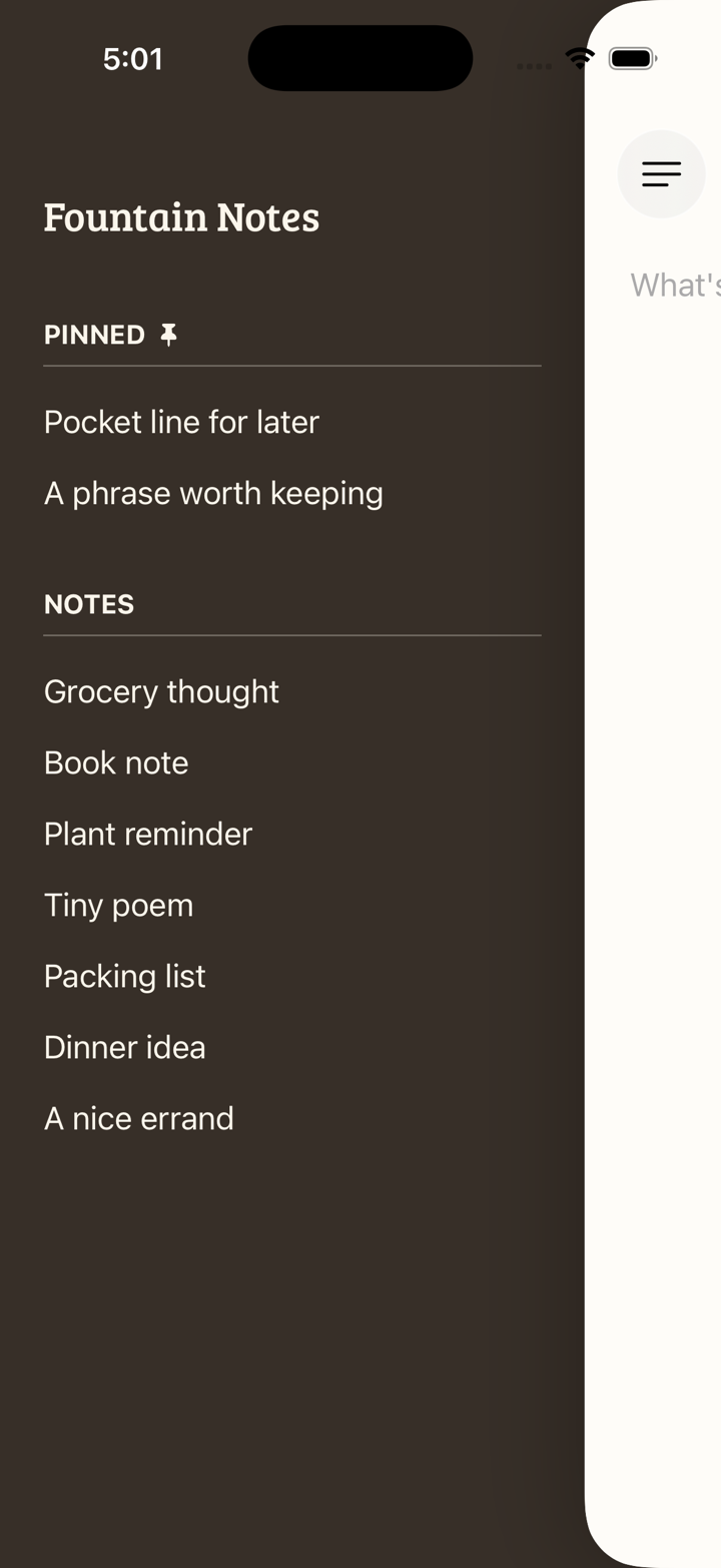 Fountain Notes drawer with filed sample notes